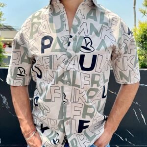 MEN'S EXCLUSIVE HEVY COTTON PRINTED DOWNSHOULDER CREAM SHIRT
