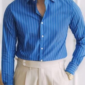 Men's Casual Full Sleeve Sky Blue Cotton Roman Strip Shirt