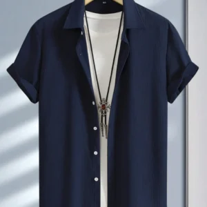 MEN'S EXCLUSIVE HEVY COTTON COD ROY NAVY BLUE SHIRT